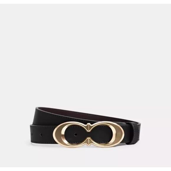 NEW Coach Signature Buckle Belt 25 mm MSRP $128 Gold Black Large - Picture 3 of 6